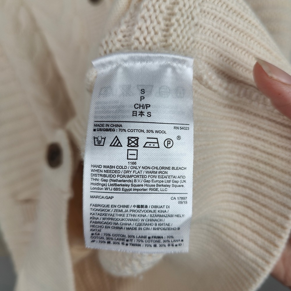 Vintage Gap Cable Knit Cardigan Sweater Womens Small Cream Cotton Wool Preppy - Picture 6 of 8